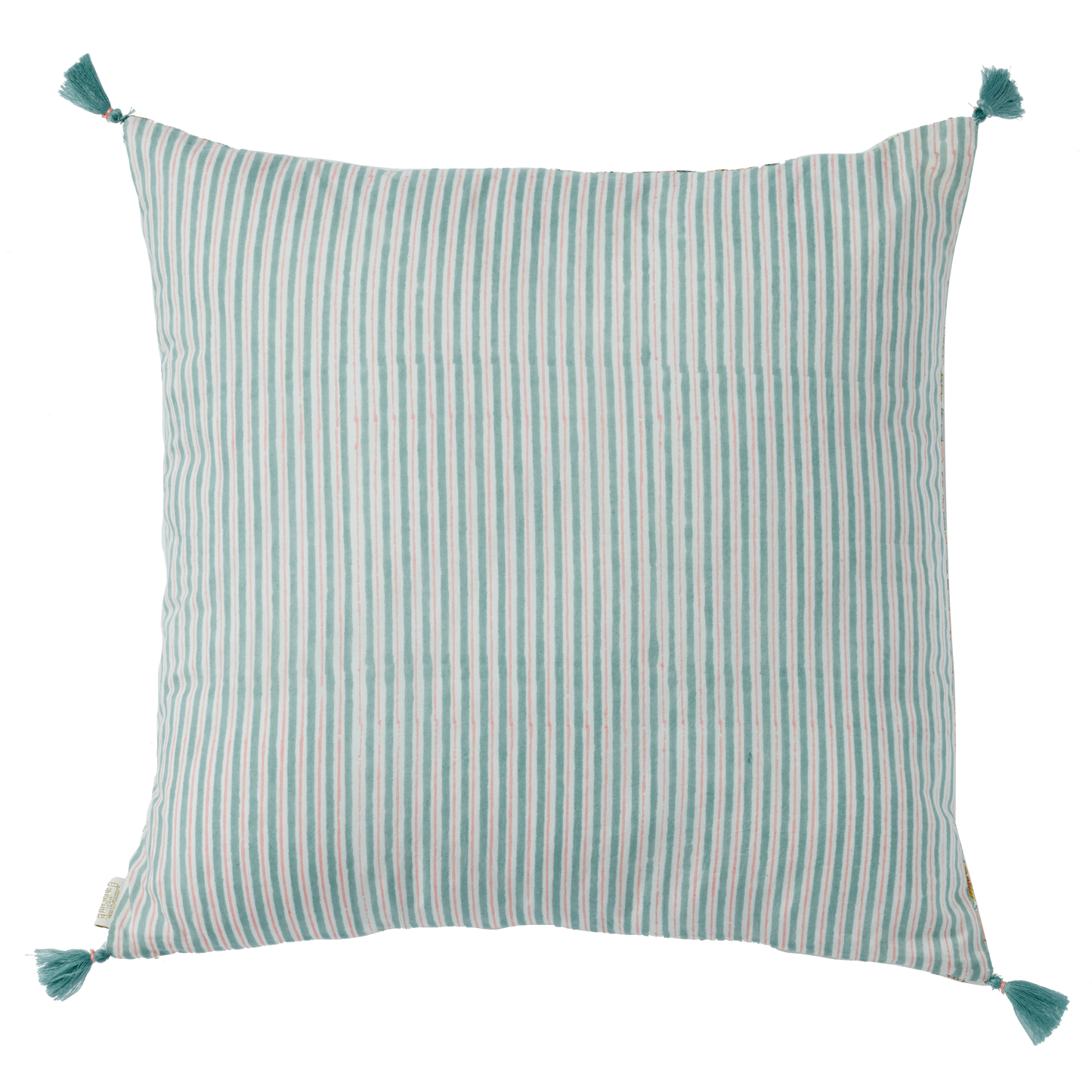Housse de coussin imprimée de fleurs indiennes et de rayures Amaia