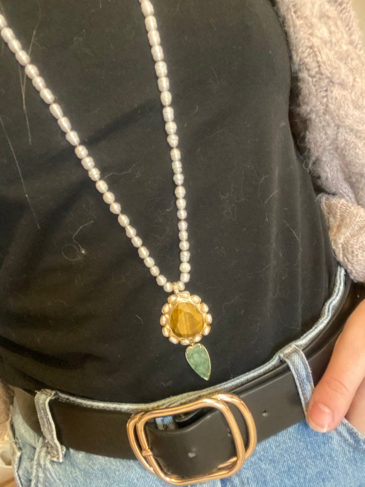 Collier habaha sautoir en perle d’eau blanc