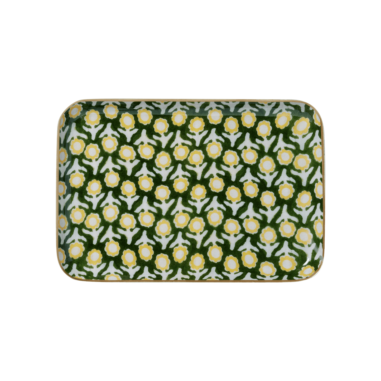 Plateau Bohème Chic avec Fleurs en Métal Émaillé Isha Vert
