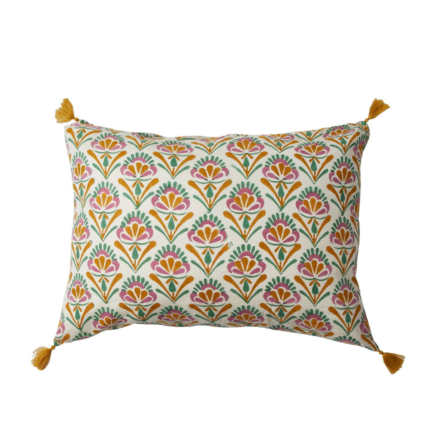Housse de coussin à imprimé floral indien, crème des années 70