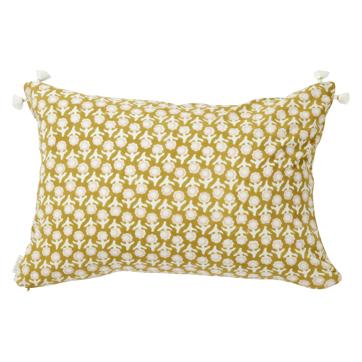 Housse de coussin imprimée avec fleurs indiennes Isha olive