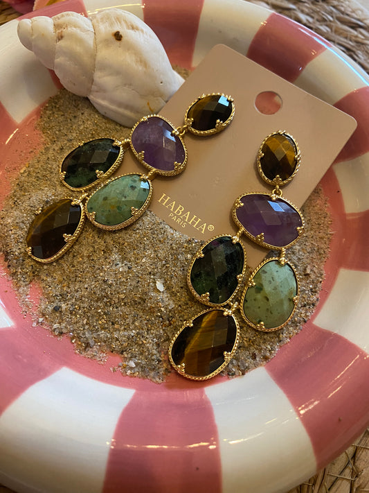 Boucles d’oreilles habaha multiples pierres naturelles