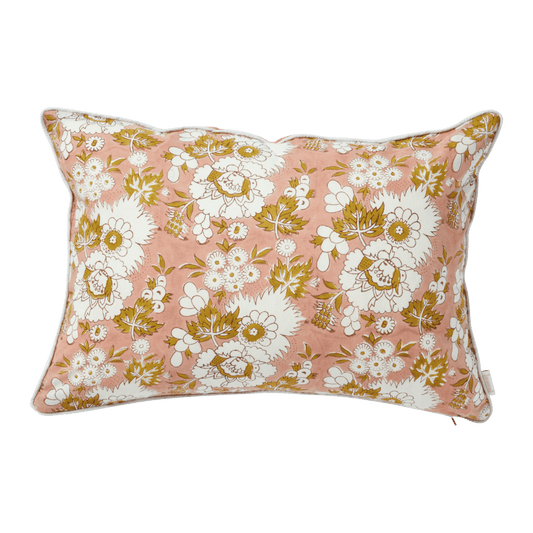 Housse de coussin imprimée avec fleur indienne et velours rose