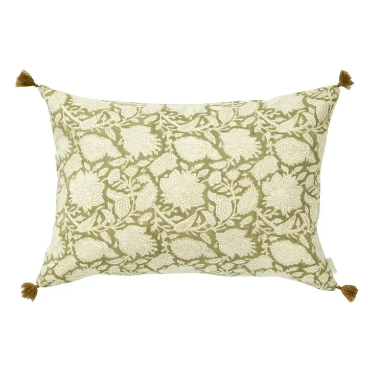 Housse de Coussin Imprimée avec Fleurs Indiennes Chandra Kaki