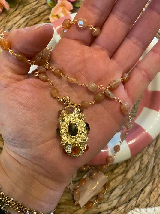 Sautoir habaha prisme rectangulaire en pierre