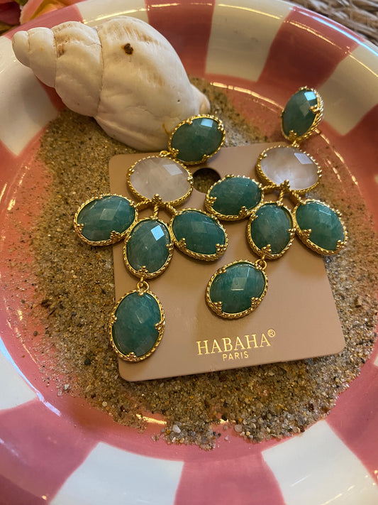 Boucles d’oreilles habaha bleu et doré