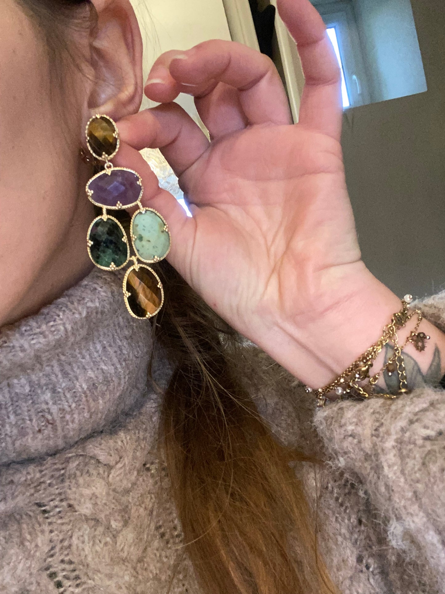 Boucles d’oreilles habaha multiples pierres naturelles