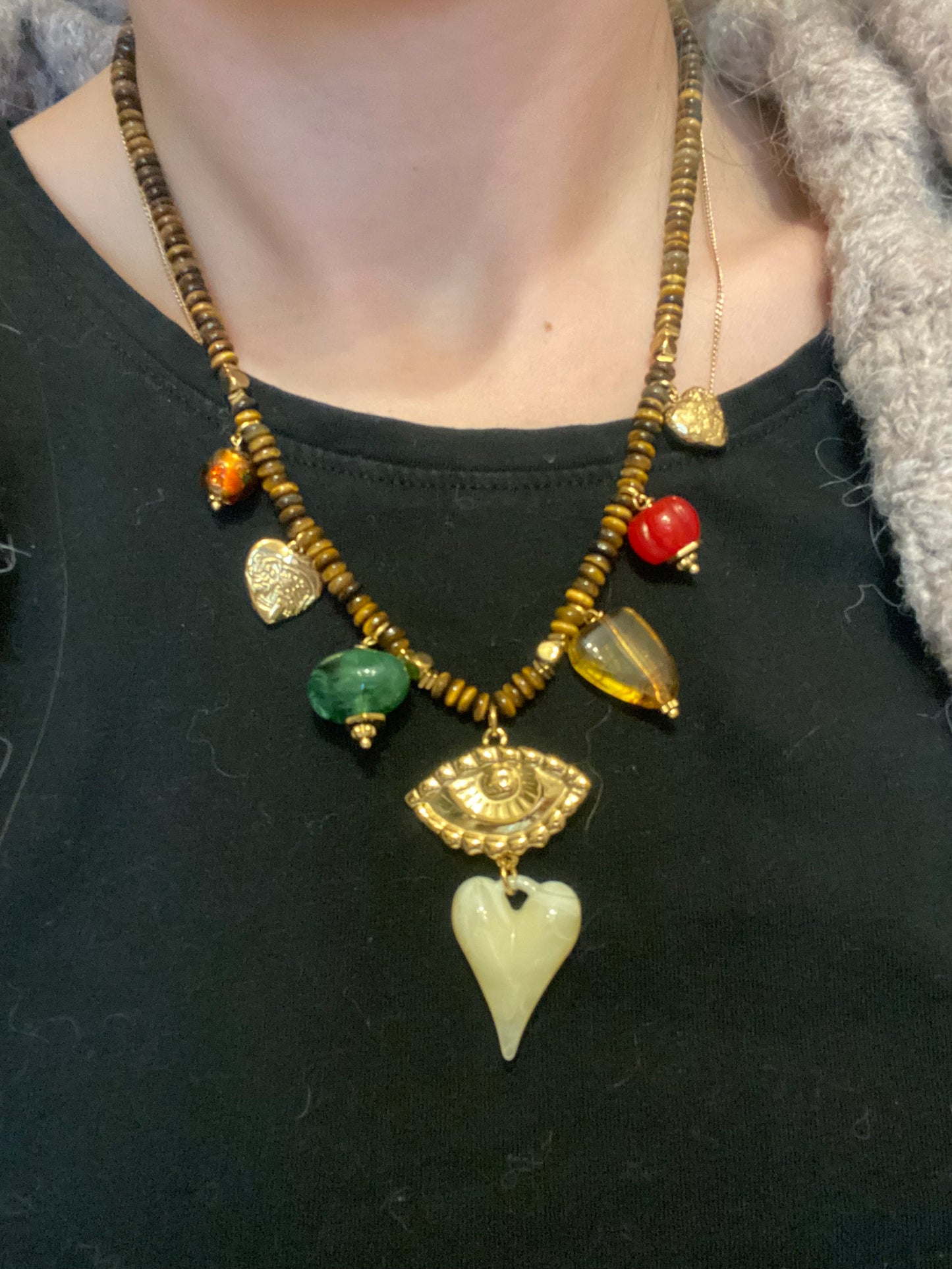 Collier habaha œil de tigre et acier inoxydable