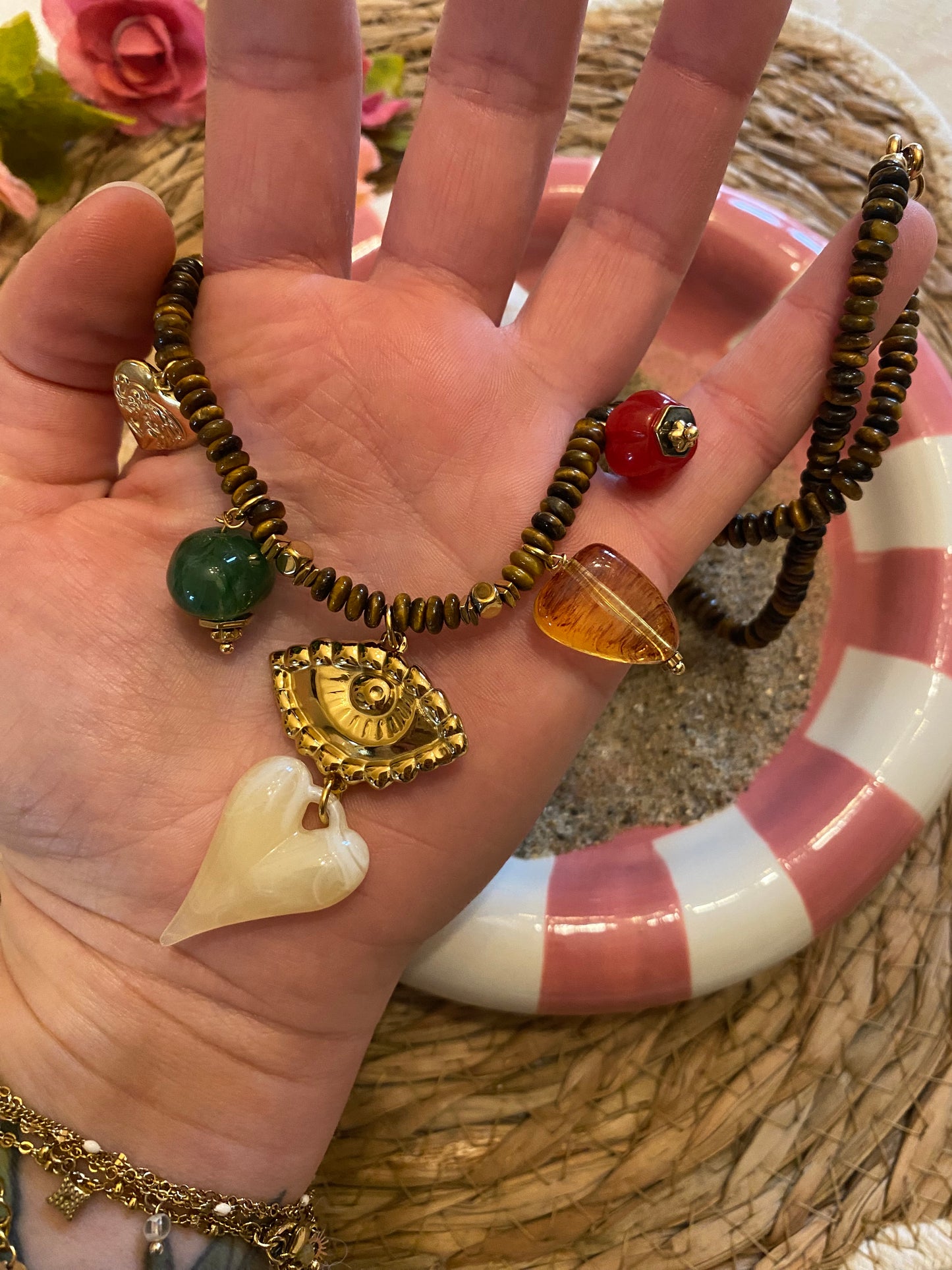 Collier habaha œil de tigre et acier inoxydable