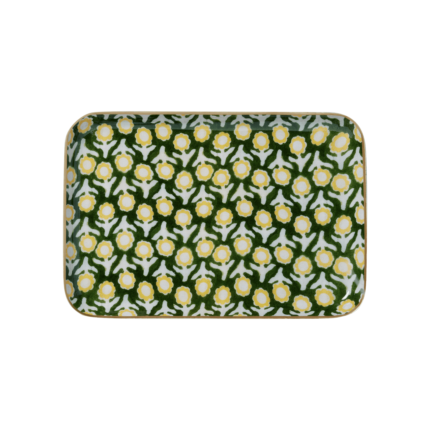 Plateau Bohème Chic avec Fleurs en Métal Émaillé Isha Vert