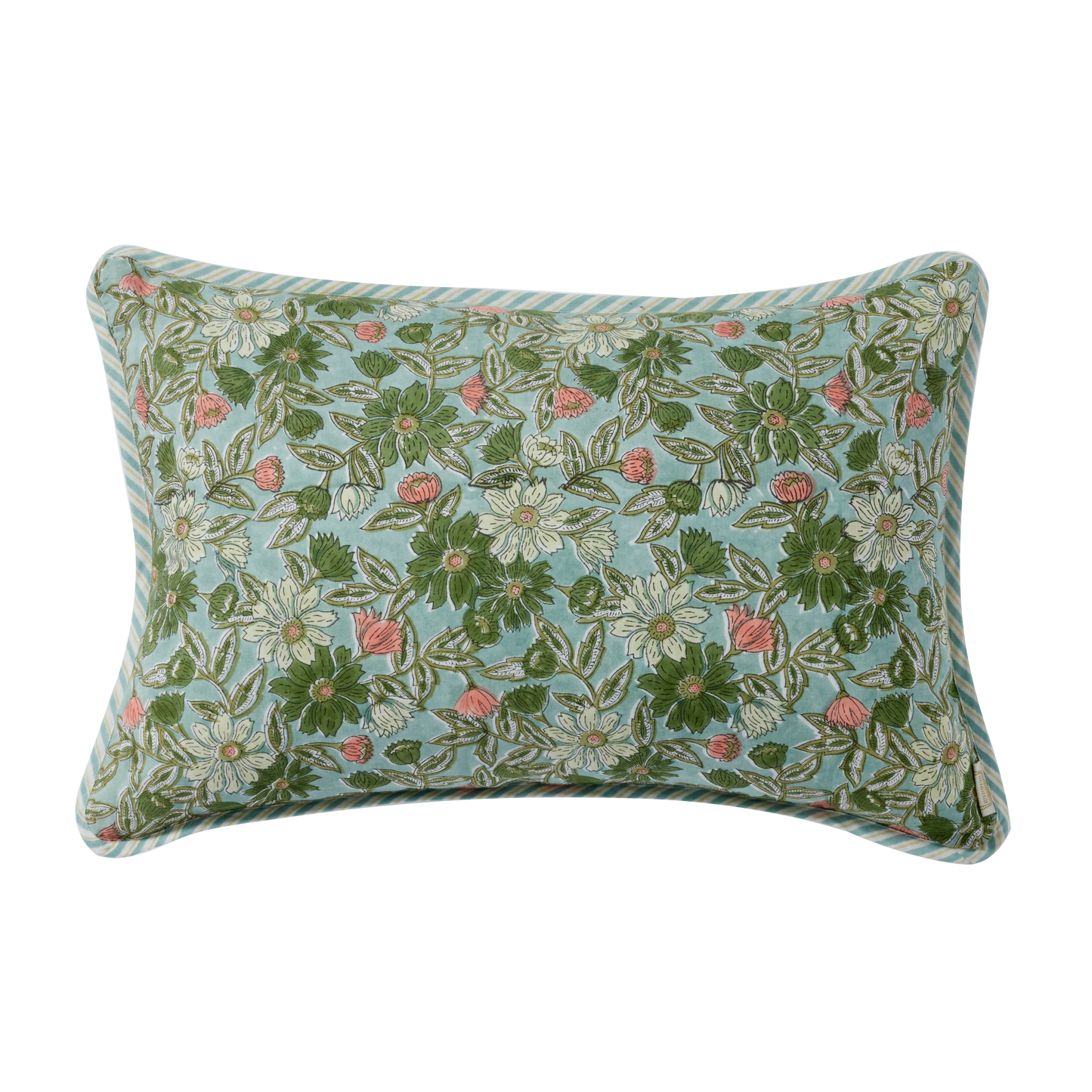 Housse de coussin à imprimé floral et rayé indien Meera Blue