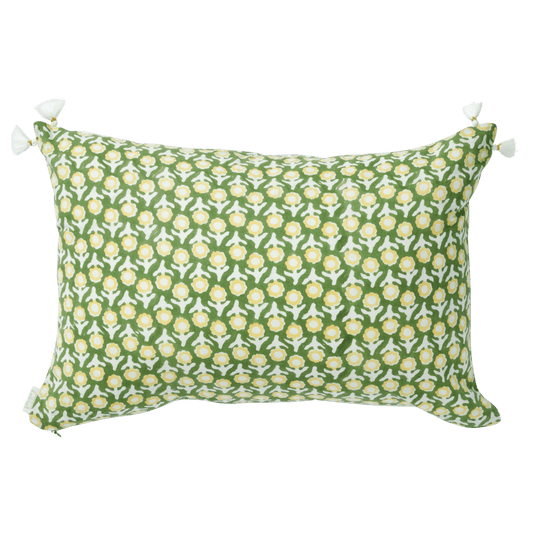 Housse de Coussin Imprimée avec Fleurs Indiennes Isha Verte