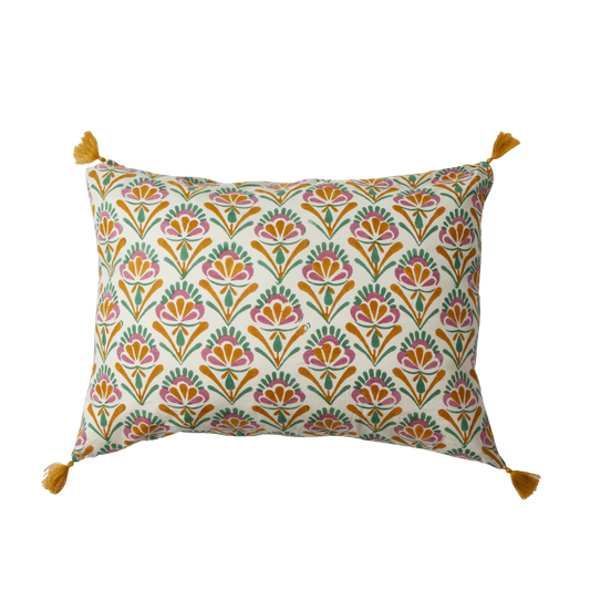 Housse de coussin à imprimé floral indien, crème des années 70