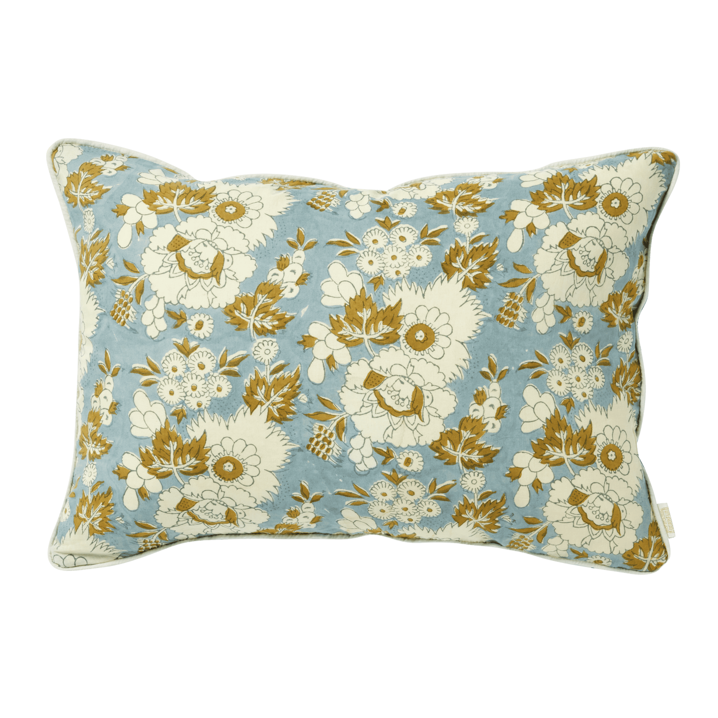 Housse de coussin imprimée de fleurs indiennes et de velours bleu